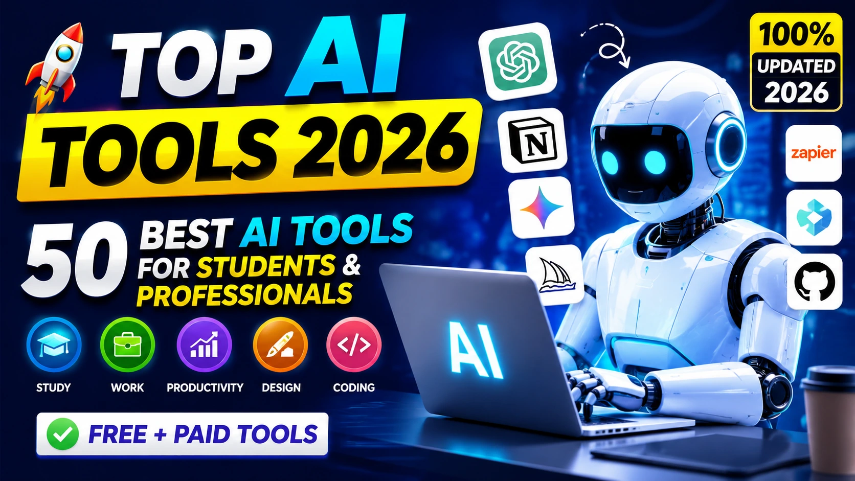 🚀 Top AI Tools 2026: 50 Best AI Tools for Students and Professionals