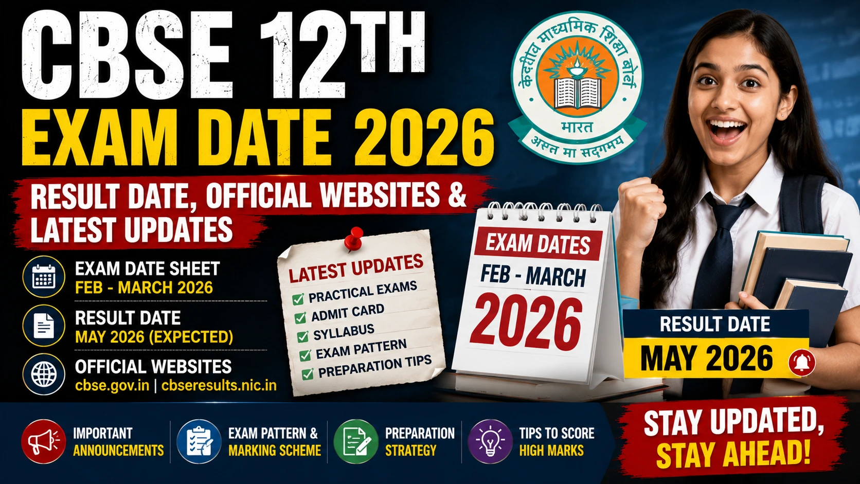 CBSE 12th exam date 2026 result update and official websites