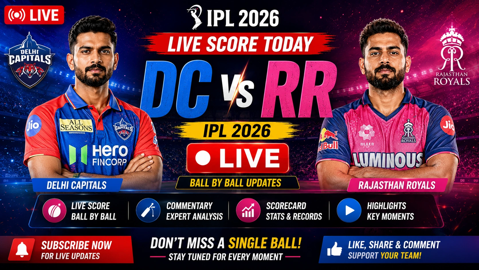 DC vs RR Live Score Today – IPL 2026