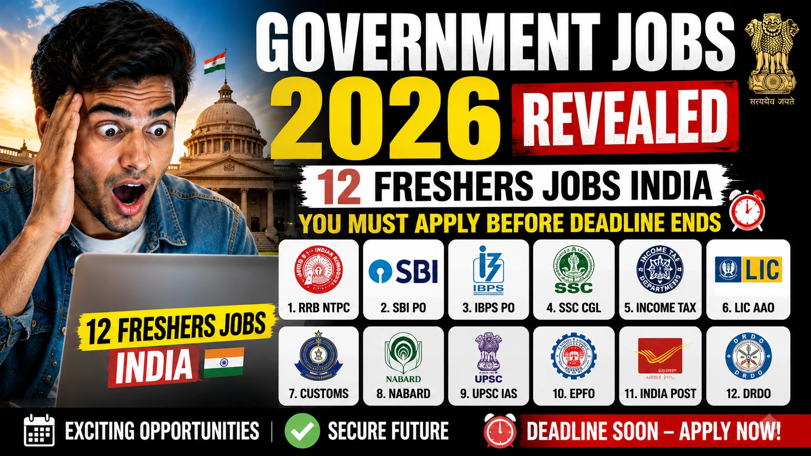 Government Jobs 2026 Revealed: 12 Freshers Jobs India You Must Apply Before Deadline Ends