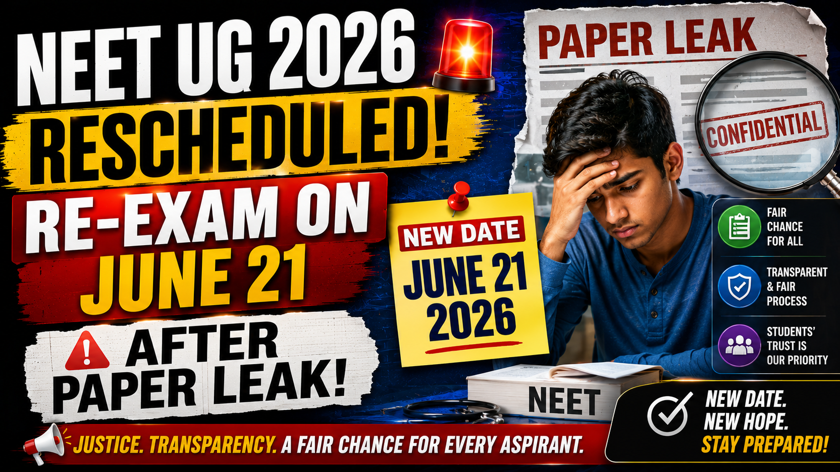 NEET UG 2026 Rescheduled: Re-Exam on June 21 After Paper Leak