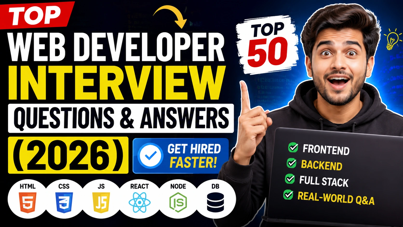 Top Web Developer Interview Questions and Answers 2026 – HTML, CSS, JavaScript, React & Full Stack Interview Guide