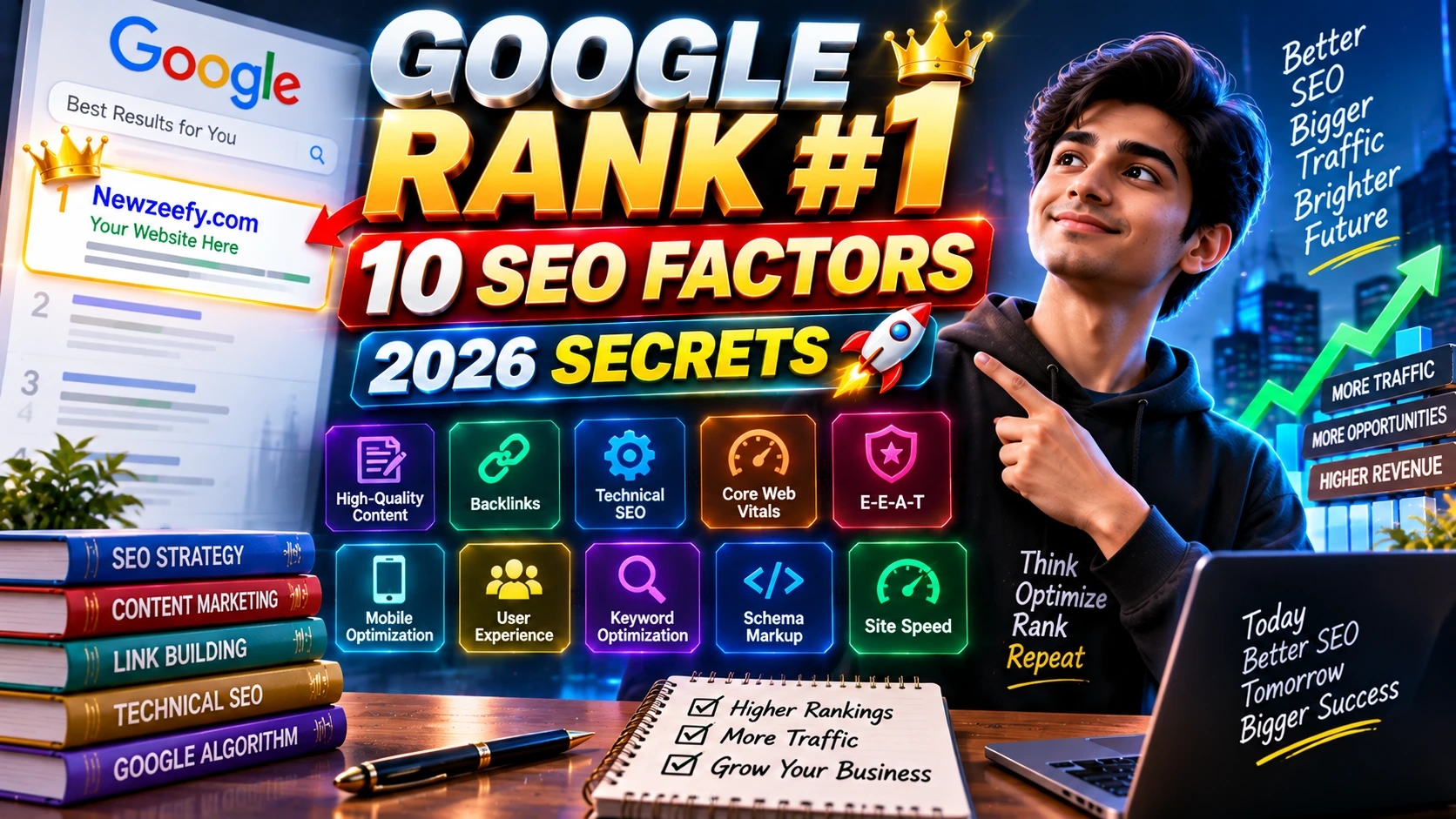 SEO Ranking Factors 2026 guide showing the top Google ranking factors for higher search engine rankings.